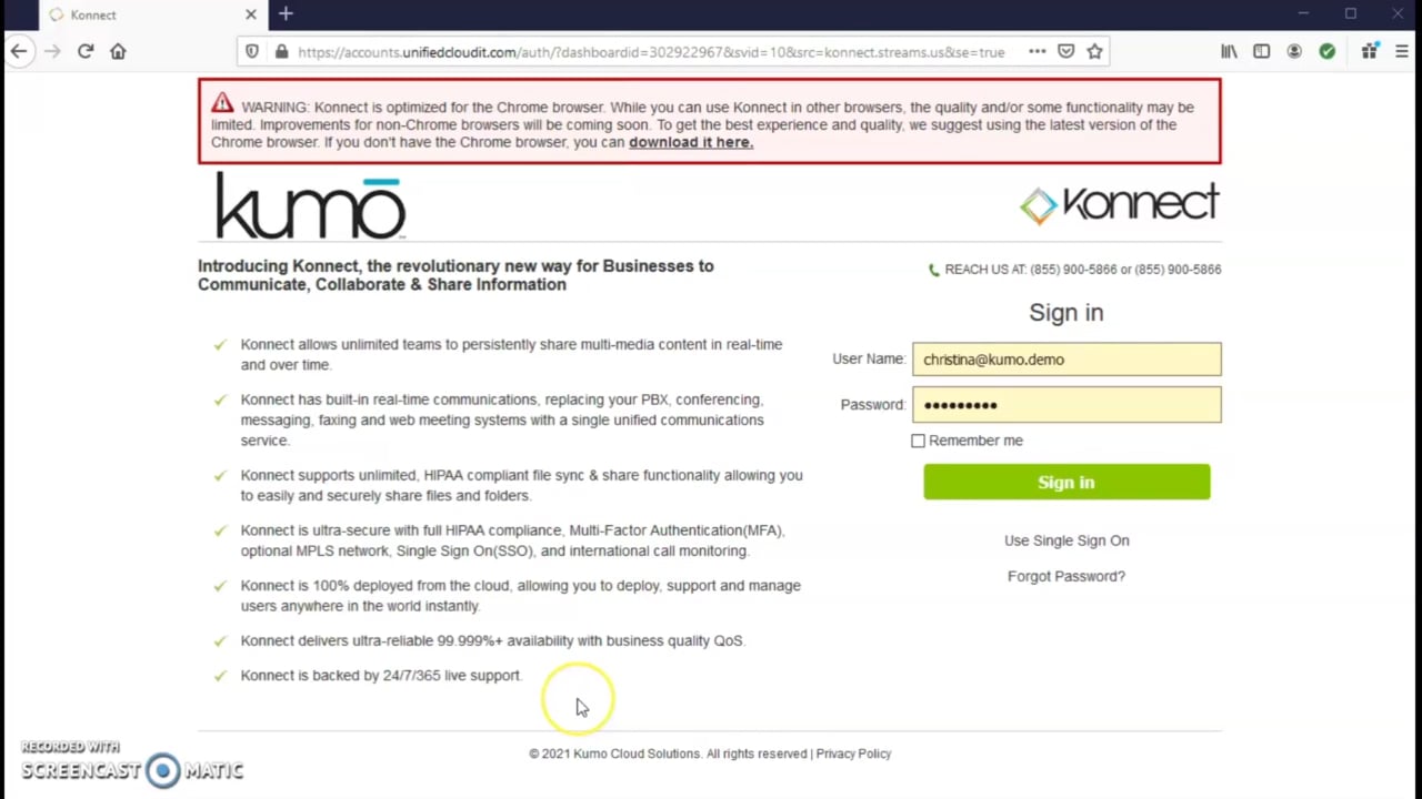 Screen Recording of a E-Fax tutorial of Kumo Konnect