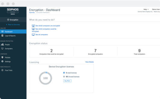 Sophos Encryption Dashboard