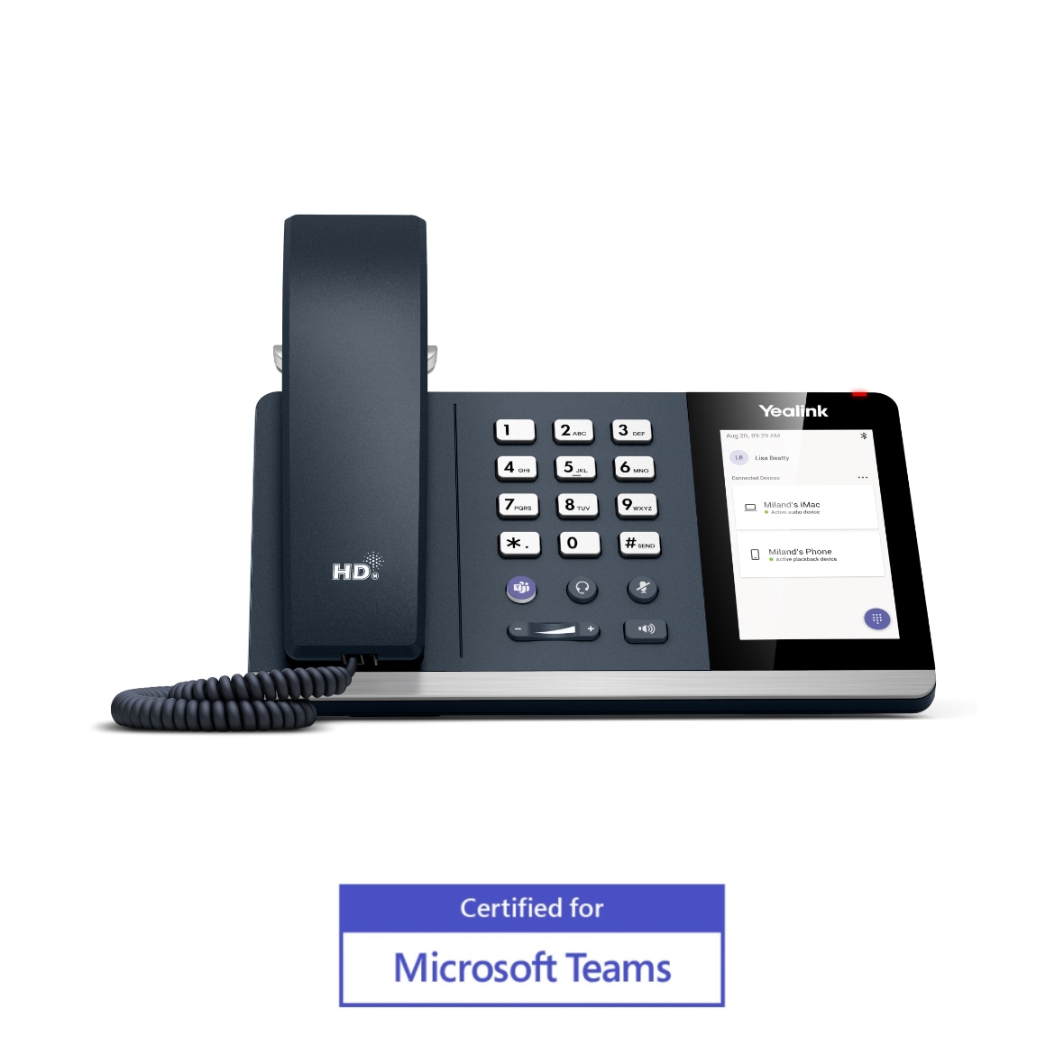 Yealink Microsoft Teams Certified desk room phone MP50 with full color screen and dial pad