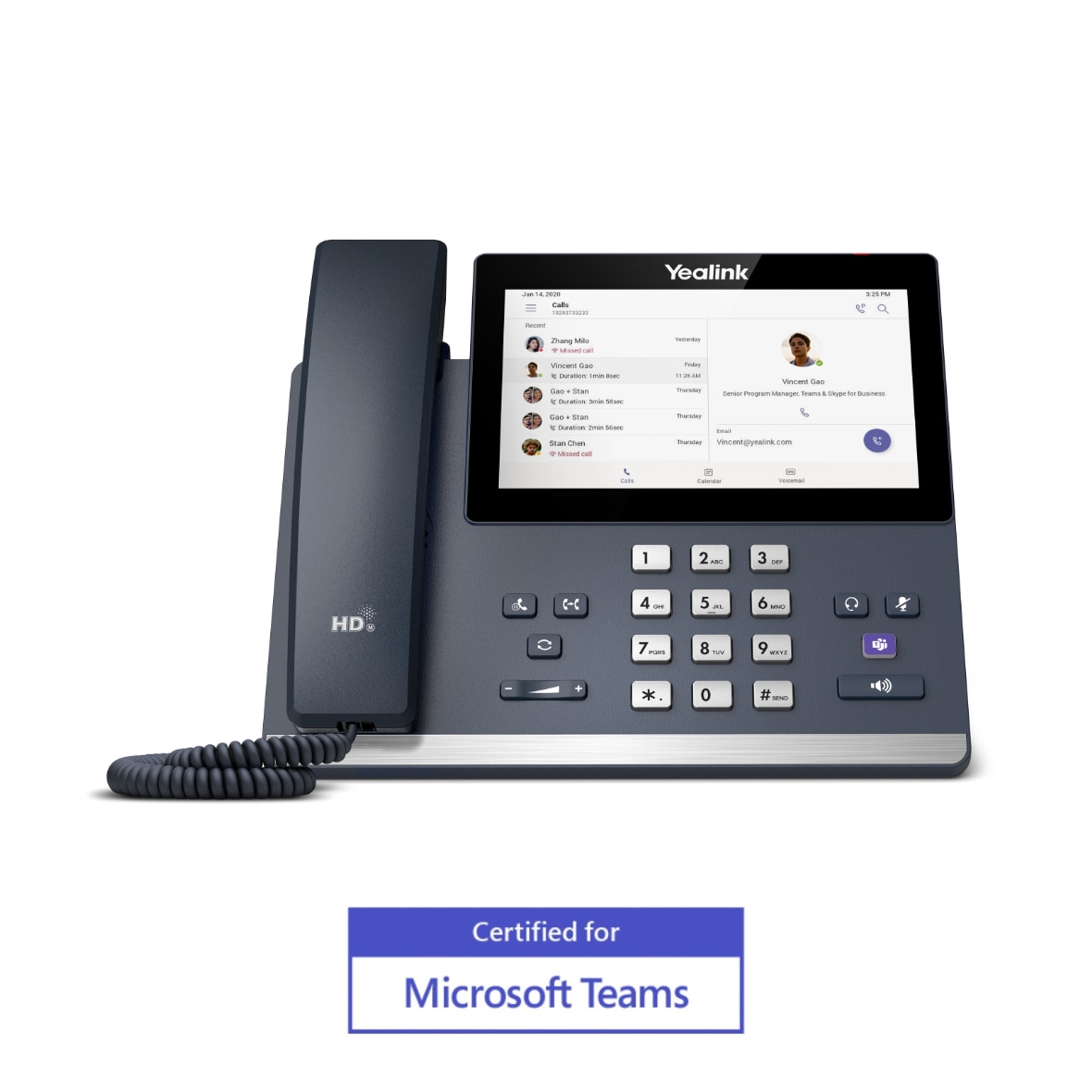 Yealink Microsoft Teams Certified desk room phone MP56 with large full color screen and dial pad