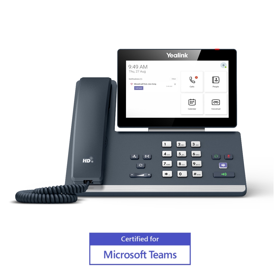 Yealink Microsoft Teams Certified desk room phone MP58 with large, adjustable full color screen and dial pad