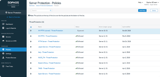 Sophos Server Protection - Policies