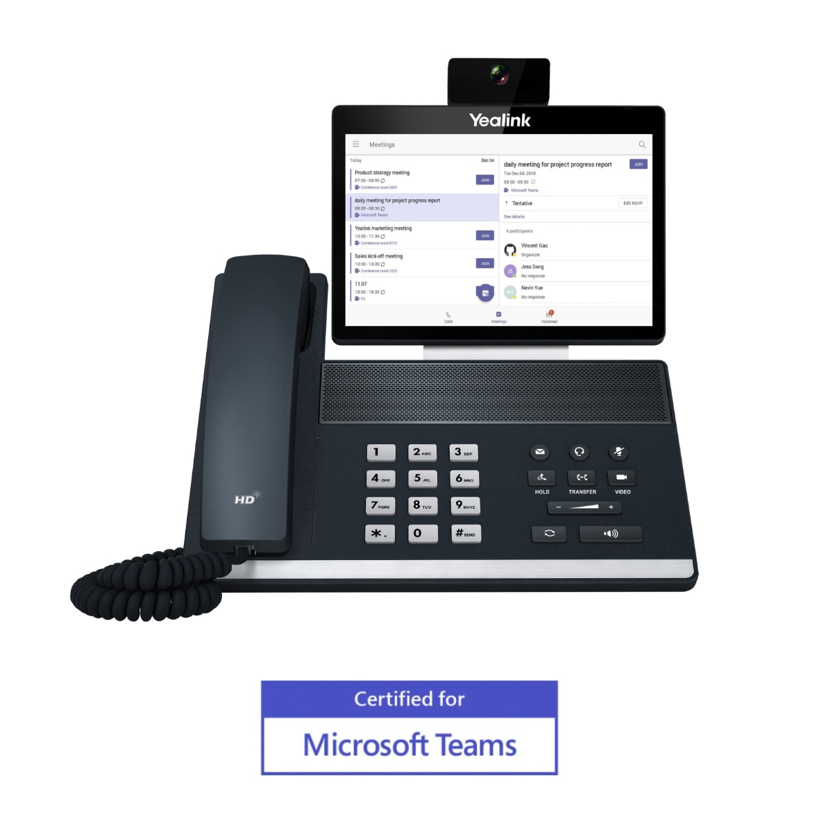 Yealink Microsoft Teams Certified desk room phone VP59 with large, adjustable full color screen, webcam and dial pad